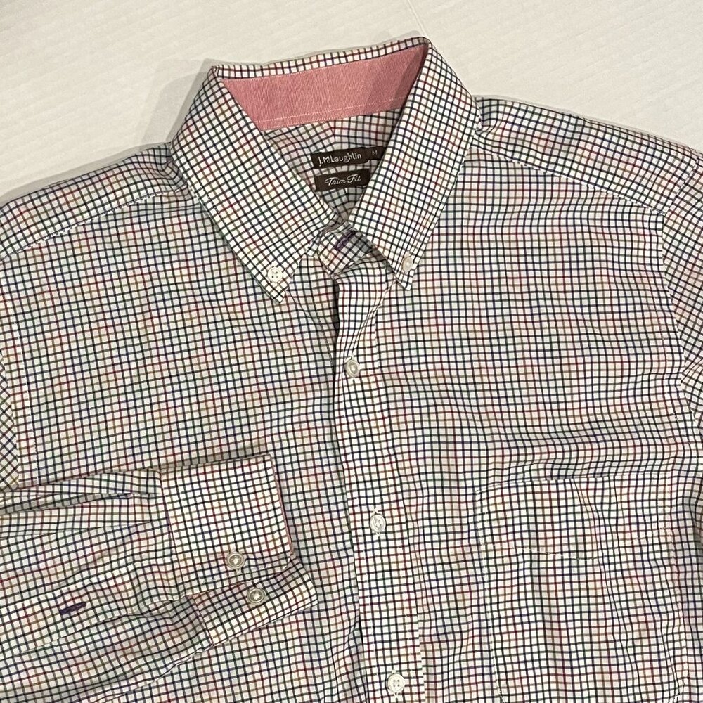 J. McLaughlin Men's M Cotton Plaid Button-Down Long-Sleeve Dress Shirt